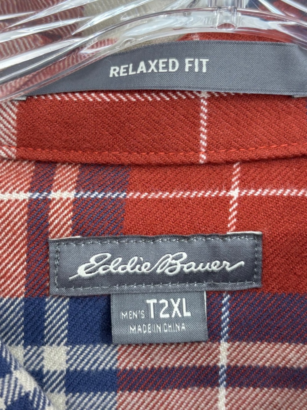 Eddie Bauer Mens 2XL TALL Button Up Shirt 100% Cotton Flannel Rust Blue Plaid - Picture 3 of 9